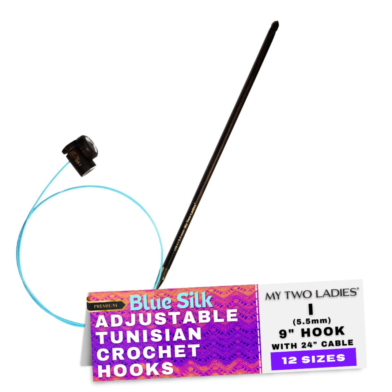 My Two Ladies | Blue Silk | Tunisian Adjustable Crochet Hooks | 12 Sizes